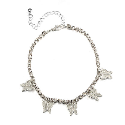 Strass ankelband för kvinnor Zirconia Butterfly Cuban Link Anklet Armband På Benkedja Bohemia Smycken Fot Tillbehör