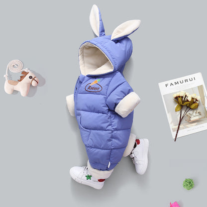 Hooded Cartoon Warm Romper Crawling Suit