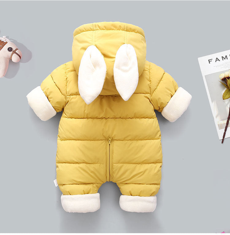 Hooded Cartoon Warm Romper Crawling Suit