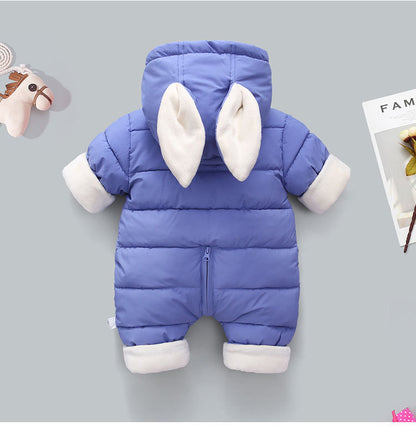 Hooded Cartoon Warm Romper Crawling Suit