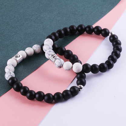 Frostad svart agat vit turkos pararmband för män och kvinnor pärlarmband 12 konstellationspärlarmband