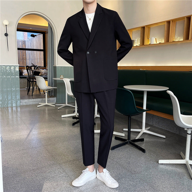 White Rascal Casual Suit Men\'S Trend Loose Light Mature Suit Men\'S Net Infrared Set Summer Thin