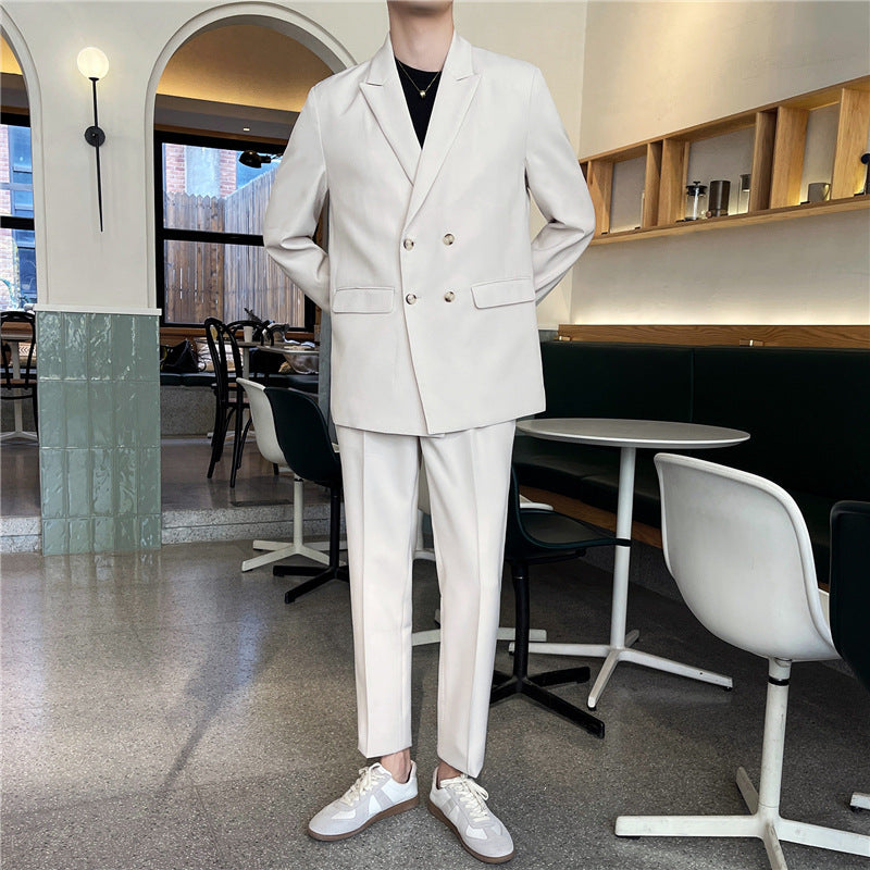 White Rascal Casual Suit Men\'S Trend Loose Light Mature Suit Men\'S Net Infrared Set Summer Thin