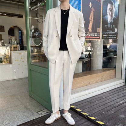 White Rascal Casual Suit Men\'S Trend Loose Light Mature Suit Men\'S Net Infrared Set Summer Thin