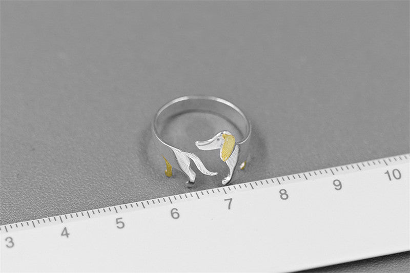 Fashion Jewelry S925 Dachshund Ring In Sterling Silver Jewelry Dog Ring