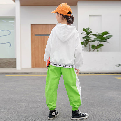 Boys" Spring Suit New Middle School Children"s Hooded Sweater Pure Cotton Color Matching Leggings Children"s Sports Pants Fashion