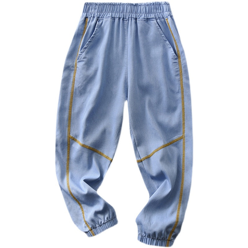 Boys" Jeans Summer Thin Trendy Big Boys" Tencel Ice Casual Pants Pure Cotton Myggsäkra byxor för barn