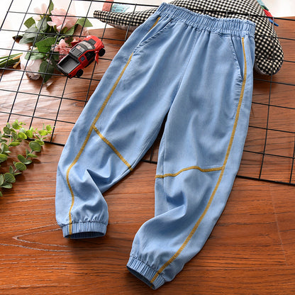 Boys" Jeans Summer Thin Trendy Big Boys" Tencel Ice Casual Pants Pure Cotton Children"s Mosquito Proof Pants