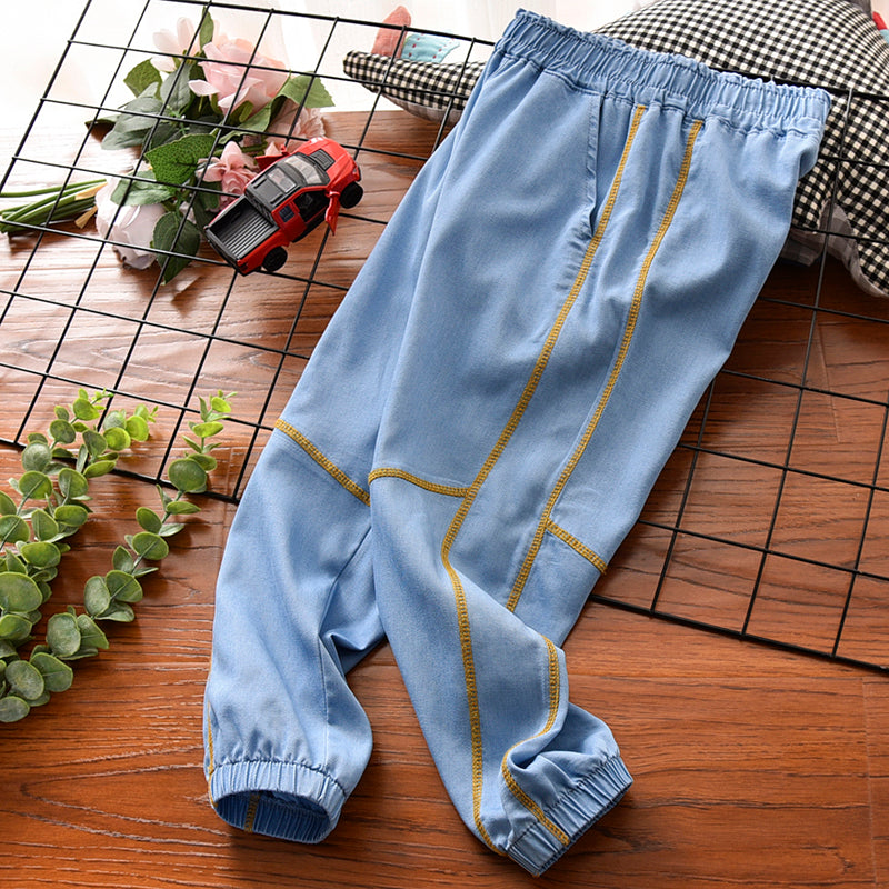 Boys" Jeans Summer Thin Trendy Big Boys" Tencel Ice Casual Pants Pure Cotton Myggsäkra byxor för barn