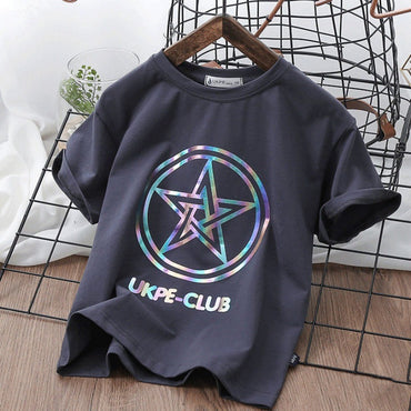 Boys'' Short Sleeve T-shirt  Net Red Laser Reflective Cub Children''s Top Fashion