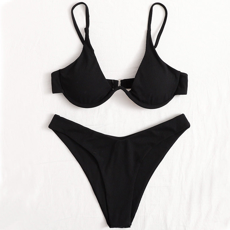 Independent Station Cross-border European And American Solid Color Sexy Split Bikini Swimsuit Women