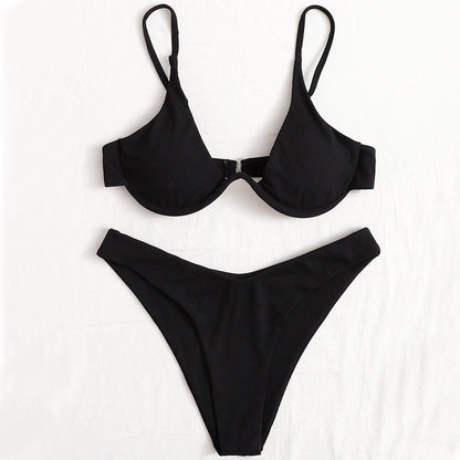 Independent Station Cross-border European And American Solid Color Sexy Split Bikini Swimsuit Women