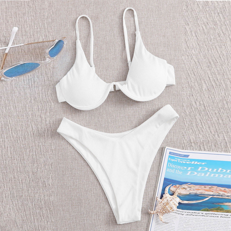 Independent Station Cross-border European And American Solid Color Sexy Split Bikini Swimsuit Women