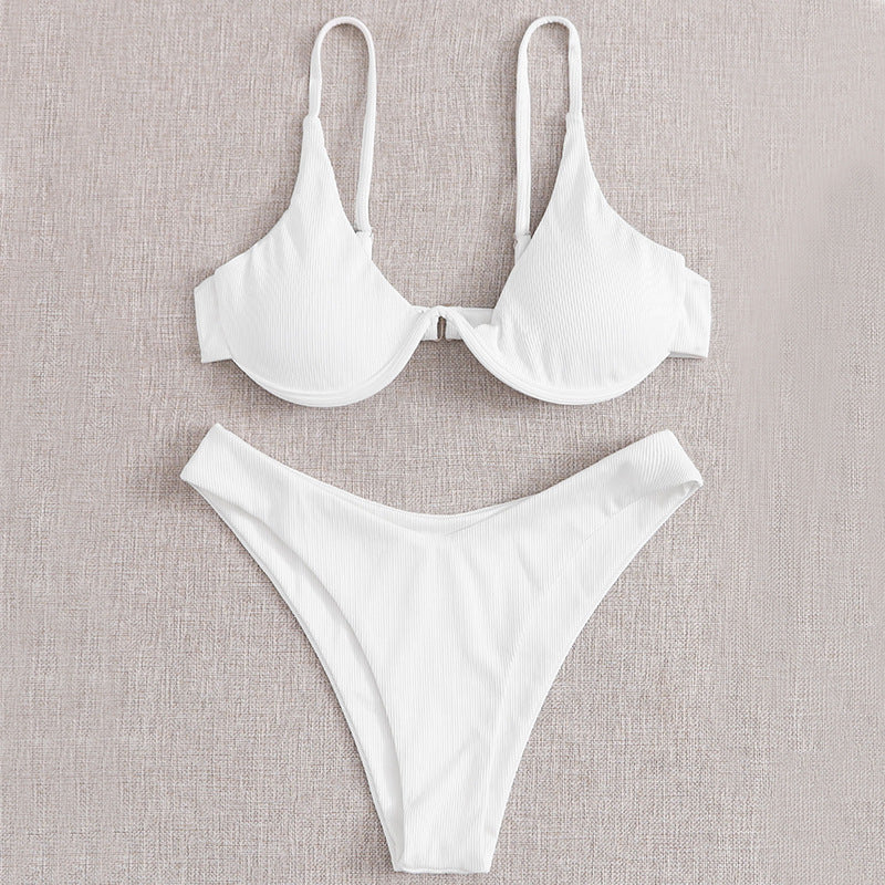 Independent Station Cross-border European And American Solid Color Sexy Split Bikini Swimsuit Women