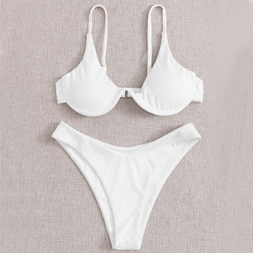 Independent Station Cross-border European And American Solid Color Sexy Split Bikini Swimsuit Women