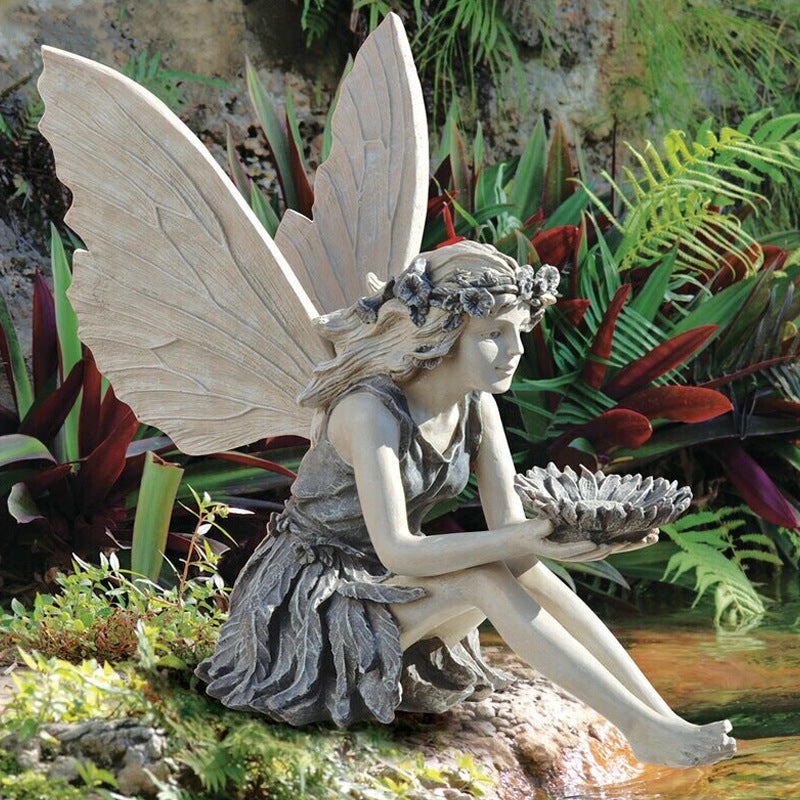 Fairy Sitting Garden Statue Dekoration Resin Crafts Inredningstillbehör Hem Landscaping bakgård gräsmatta dekoration