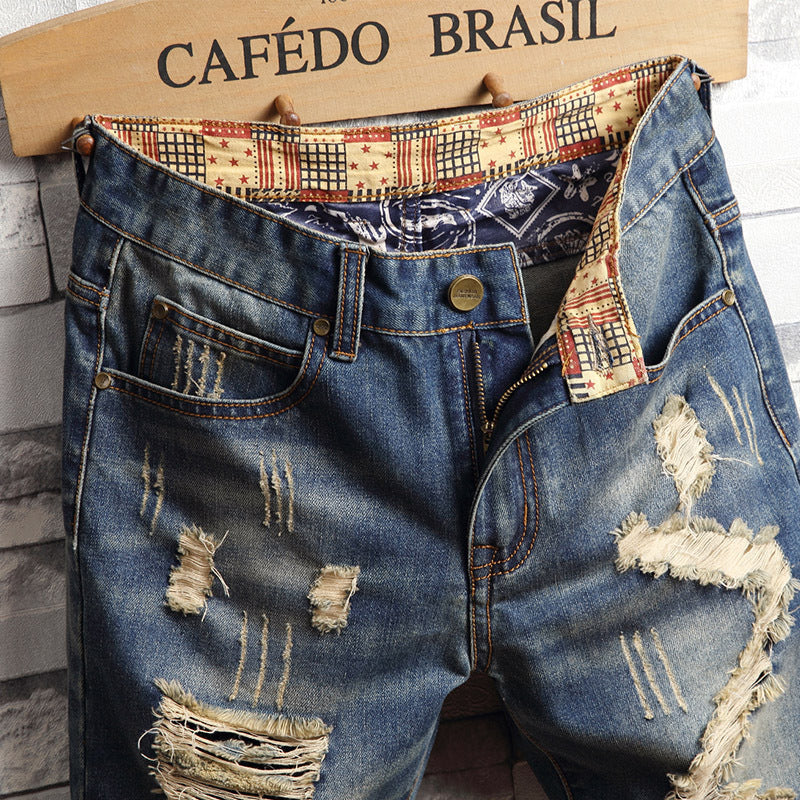Trendiga jeans med stora hål korta byxor herr sommar Capris jeans byxor byxor tiggare byxor herr koreansk smal