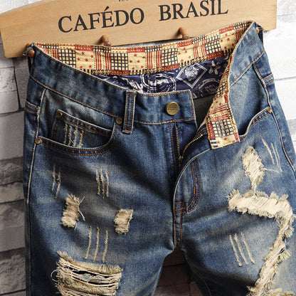 Trendiga jeans med stora hål korta byxor herr sommar Capris jeans byxor byxor tiggare byxor herr koreansk smal