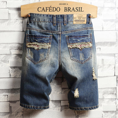 Trendiga jeans med stora hål korta byxor herr sommar Capris jeans byxor byxor tiggare byxor herr koreansk smal