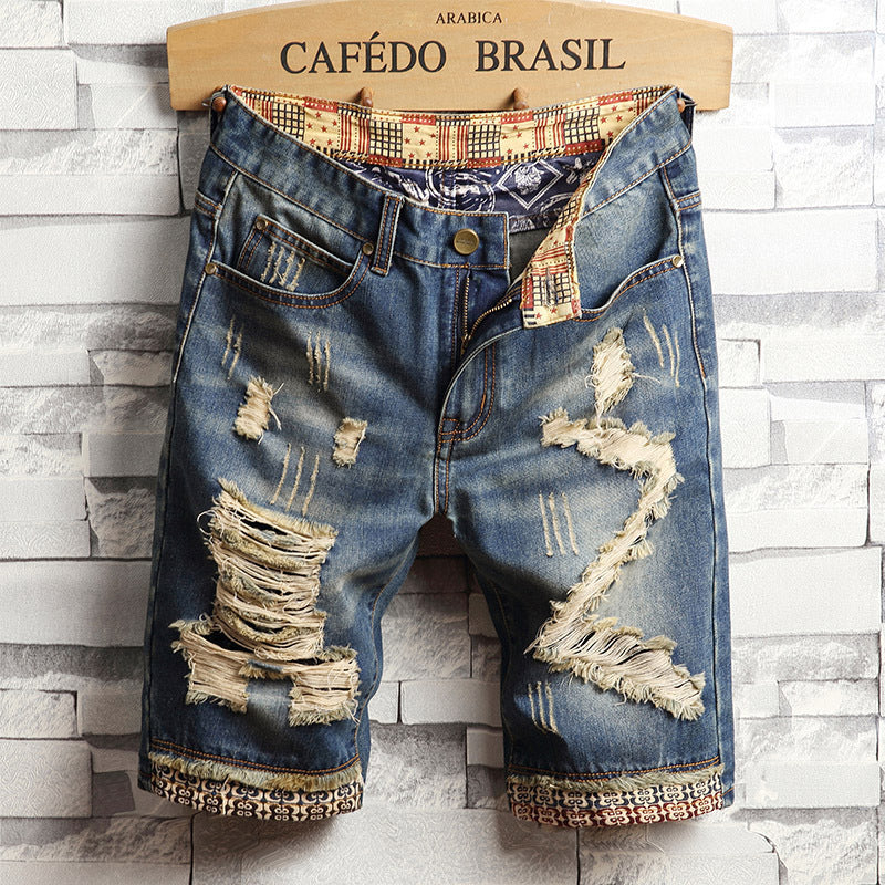 Trendiga jeans med stora hål korta byxor herr sommar Capris jeans byxor byxor tiggare byxor herr koreansk smal