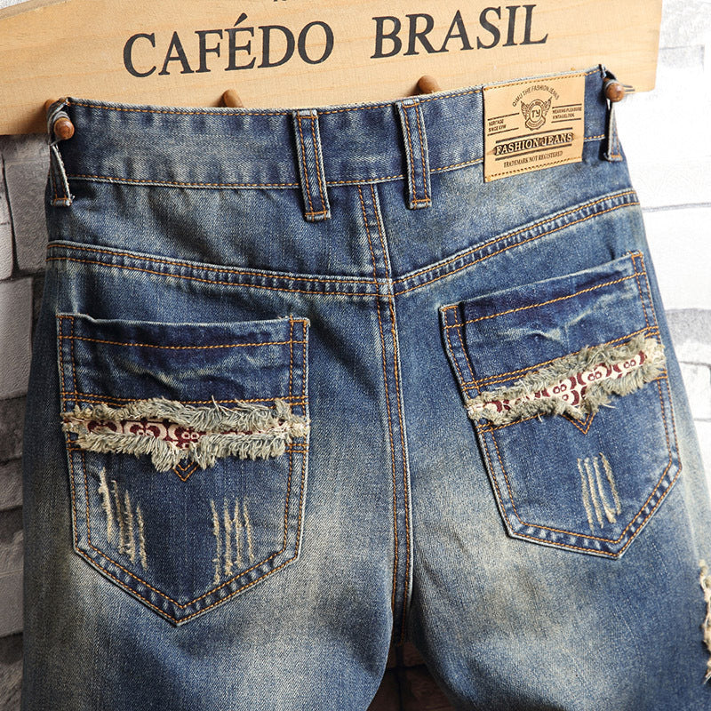 Trendiga jeans med stora hål korta byxor herr sommar Capris jeans byxor byxor tiggare byxor herr koreansk smal