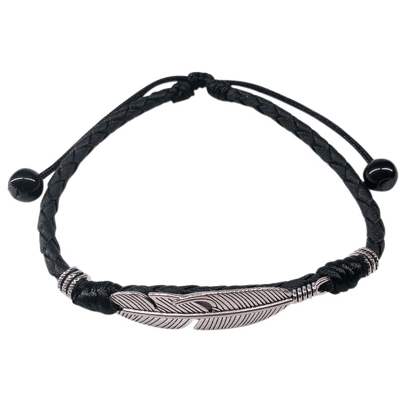 Fabric Ankle Bracelet Cute For Women Mens Leg Ankle Black Rope Feather Design