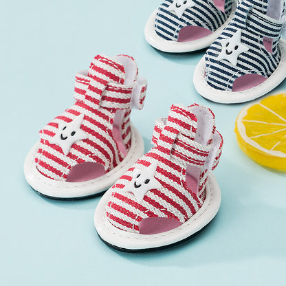 Striped Canvas Dog Summer Sandals Non-slip Breathable Soft Bottom Pet Shoes