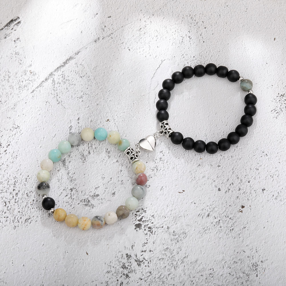 Ett par magnetiska pararmband för kvinnor älskare hjärtavstånd parat hänge naturstenarmband alla hjärtans dag presenter mänsmycken