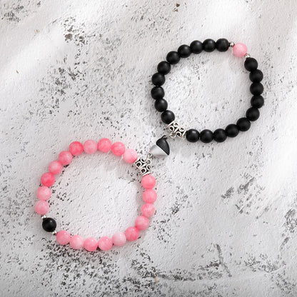 Ett par magnetiska pararmband för kvinnor älskare hjärtavstånd parat hänge naturstenarmband alla hjärtans dag presenter mänsmycken