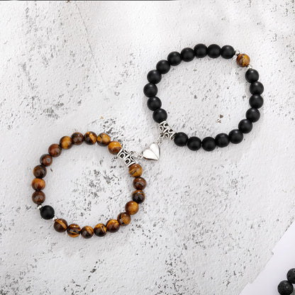 Ett par magnetiska pararmband för kvinnor älskare hjärtavstånd parat hänge naturstenarmband alla hjärtans dag presenter mänsmycken