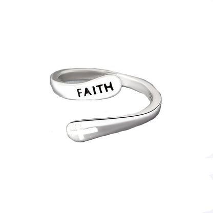 Adjustable Ring Vintage Faith Letters Cross Opening Adjustable Rings For Women Men Christian Jewelry Gift