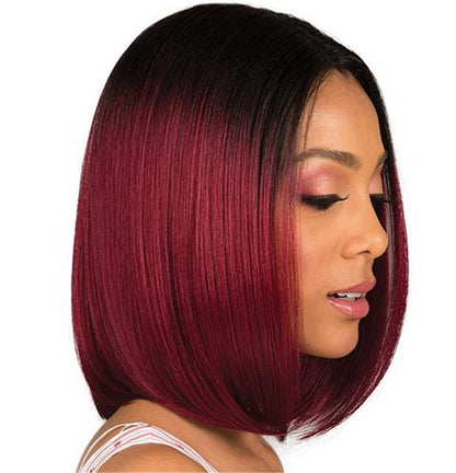 Women's Short Straight Hair, Black Gradient Burgundy Bobo Short Hair