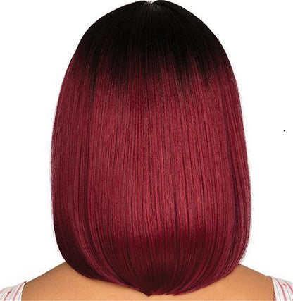 Cheveux courts et raides pour femmes, cheveux courts Bobo bordeaux dégradé noir