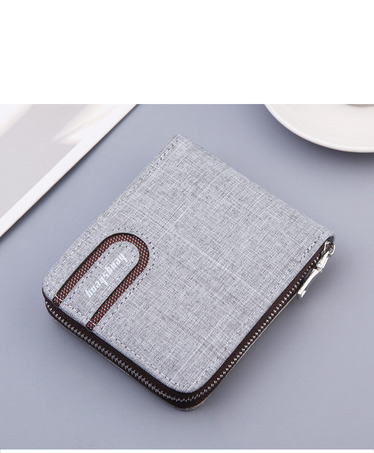 Men's Short Wallet Men Wallet Zipper Wallet Canvas Small Wallet Multi-function Dollar Multi-card Slot