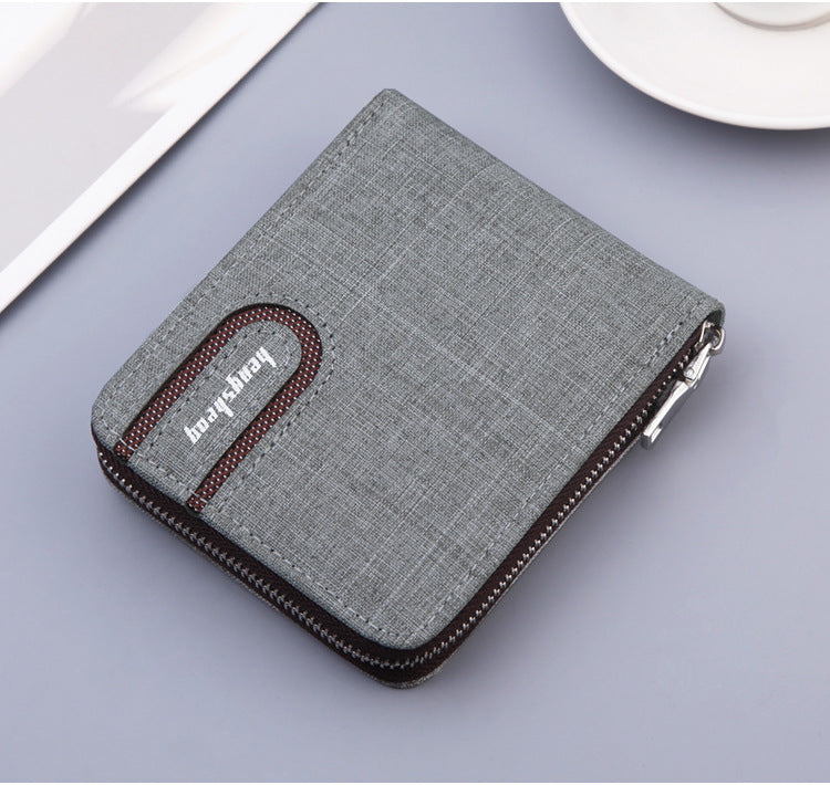 Men's Short Wallet Men Wallet Zipper Wallet Canvas Small Wallet Multi-function Dollar Multi-card Slot