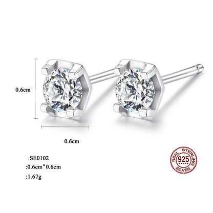 S925 Sterling Silver Stud Earrings Zircon Women's Simple