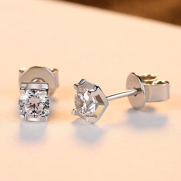 S925 Sterling Silver Stud Earrings Zircon Women's Simple