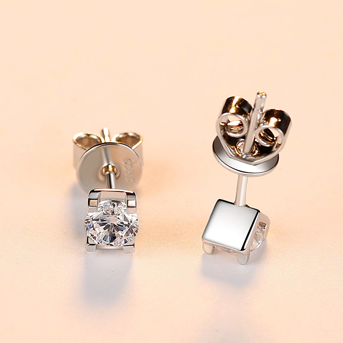 S925 Sterling Silver Stud Earrings Zircon Women's Simple