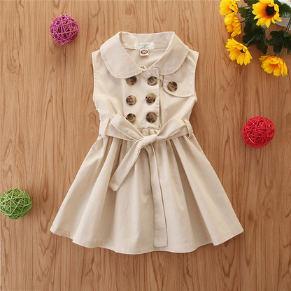 Robe d'été pour petites filles, tenue de princesse décontractée, sans manches, avec ceinture et boutons, tenue de soirée trapèze, vêtements pour enfants de 1 à 6 ans