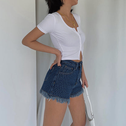 High-waisted Skinny Hot Girl With Frayed Hot Pants Retro
