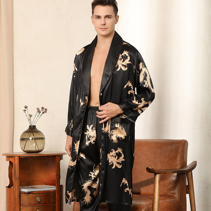 Ensemble pyjama de luxe en soie, Robe et pantalon, deux pièces, imitation soie, manches longues, grande taille, peignoirs, vêtements pour hommes