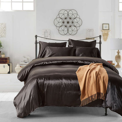 Hôtel maison couleur unie imité soie luxe Satin 3 pièces ensemble de literie de couette