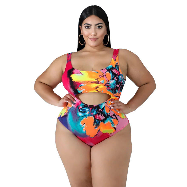 Plus Size Baddräkt Ett stycke Kjol Print Plus Size Baddräkt