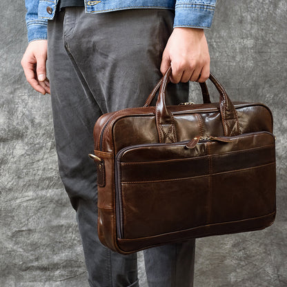 Porte-documents Vintage en cuir véritable pour hommes, sac de banlieue d'affaires, cuir de cheval fou