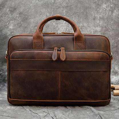 Vintage Men's Briefcase Genuine Leather Business Commuter Bag Crazy Horse Leather