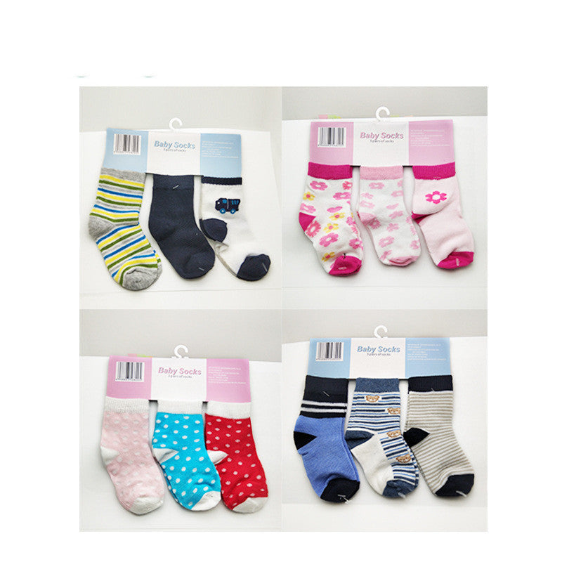 3 Pairs Of Medium Tube Baby Socks, Thin, Breathable Flat Baby Socks