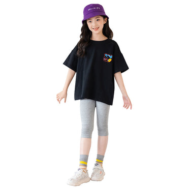 Cartoon Irregular Top Short-sleeved Half-sleeve Big Kids' Trendy Clothes