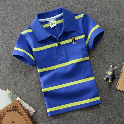 CUHK Children's T-shirt Cotton Striped Lapel Polo Shirt