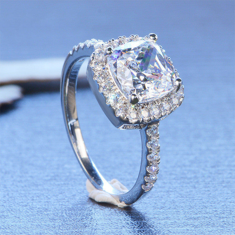 Dam Moissanite 1 karat diamantring lyxig rund diamantprinsess fyrkantig ring