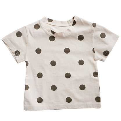 Baby Cotton Dot T-Shirt Short Sleeve Boys And Girls Loose T-Shirt Children\'s Foreign Style Summer Clothes Baby Dot Top